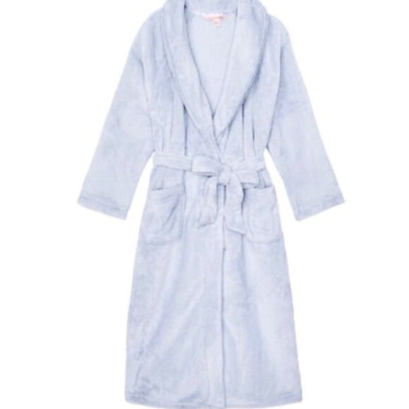 NWT VICTORIA'S SECRET White Cozy Plush Long Robe - Blue - Picture 3 of 4